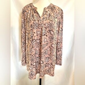 Liz Claiborne Floral V-Neck 3/4 Sleeve Stepped Hem Blouse 2X